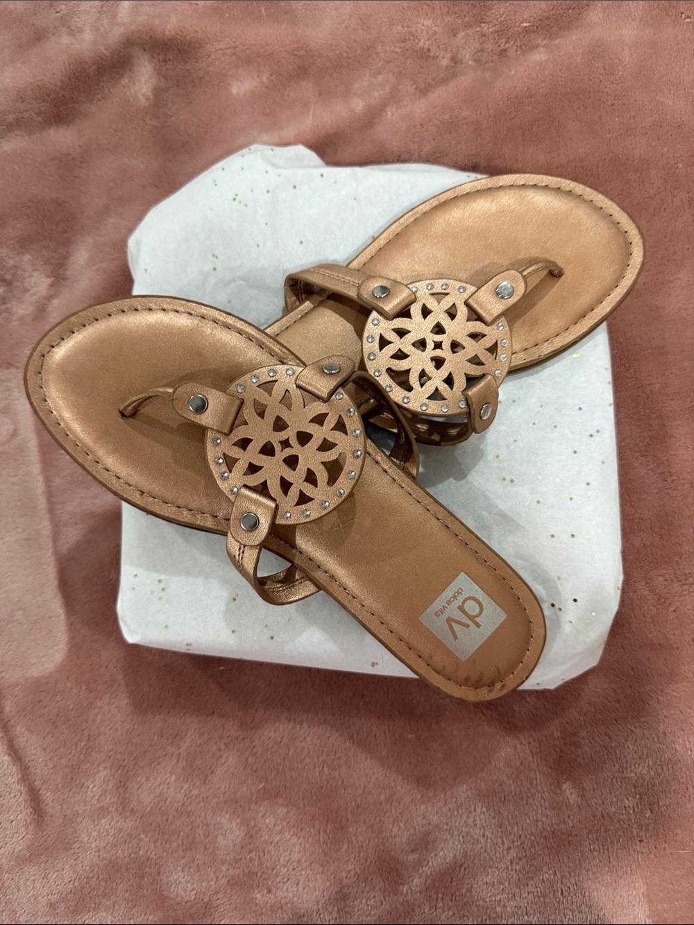 DV by Dolce Vita Metallic Tan Medallion Thong Sandals